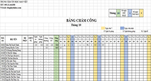 Mẫu bảng chấm công theo tháng số 2