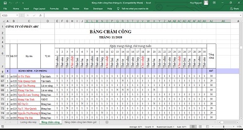 Mẫu bảng chấm công theo tháng số 5