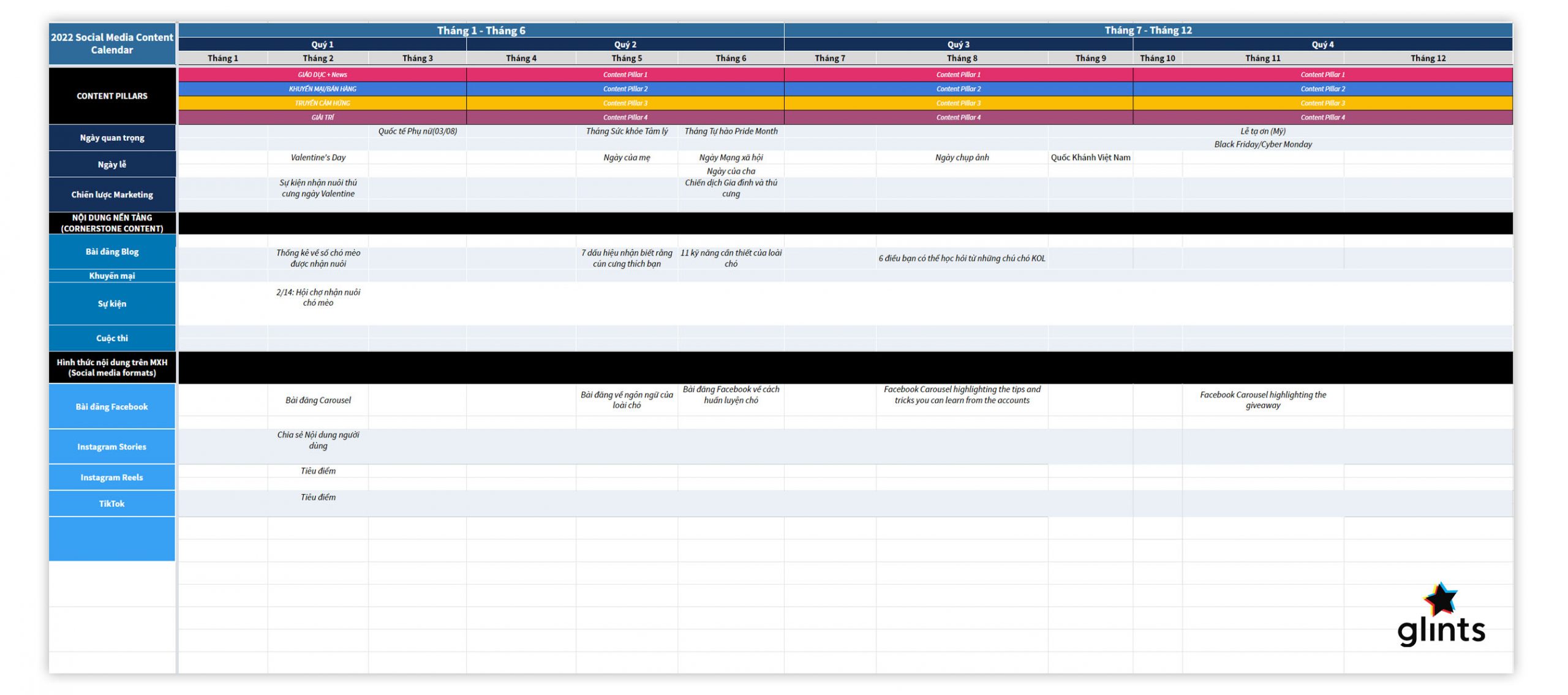 content calendar mẫu plan cho fanpage